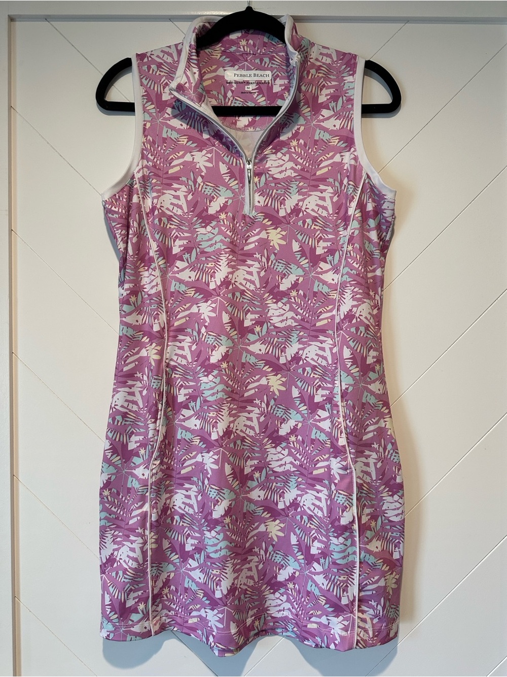 Pebble Beach Lavender Floral-Print Sleeveless Zip Polo Dress